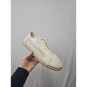 Tom's Mesh Sneaker Espadrilles Lace Overlay Size 8W Lace Up Natural‎ Color Geo